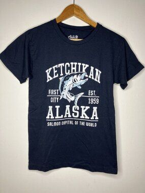 Ketchikan Alaska Salmon Capital T-Shirt Small Alaska Outpost Navy Blue Tee